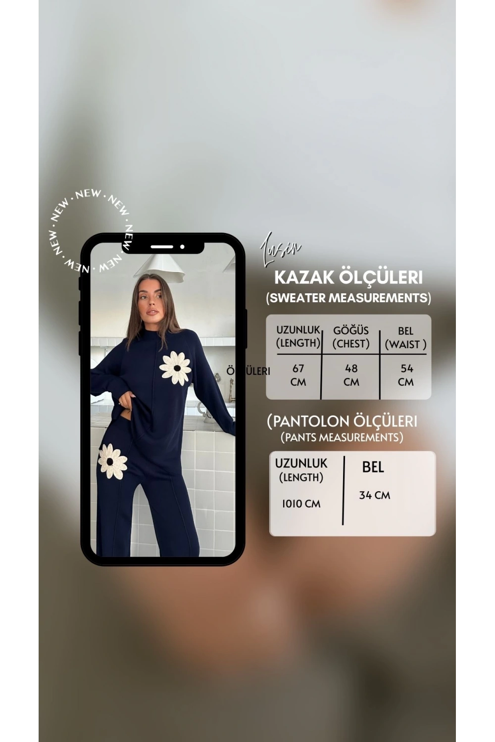 Kadın Lacivert Yarım Balıkçı Yaka Kazak Pantolon Alt Üst Triko Takım