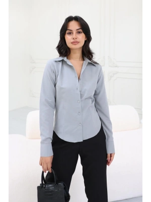 Kadın Fit Kesim Pensli Dokuma Gömlek - Gri