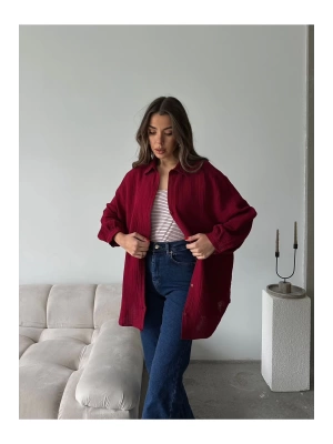 Kadın Bordo Müslim Kumaş Premium Gömlek