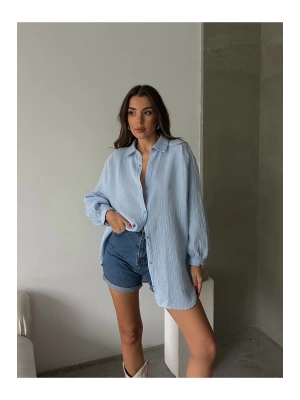 Kadın Bebe Mavisi Müslim Kumaş Premium Gömlek
