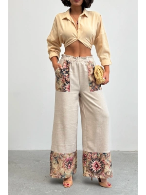 Kadın Taş Etnik Desenli Sofya Keten Pantolon