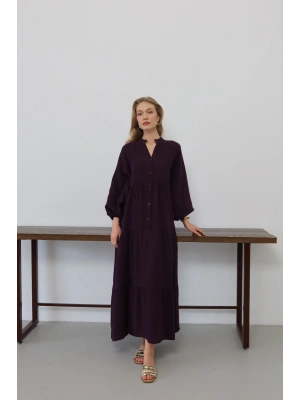 Kadın Siyah Bohem Tarz Müslin Kumaş Rahat Kalıp Astarlı Uzun Şık Bayramlık Elbise