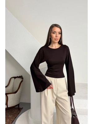Kadın Siyah Bisiklet Yaka Uzun İspanyol Kol Yumuşacık Body Bluz