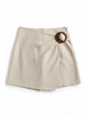 Kadın Şık Toka Detaylı Keten Şort Etek