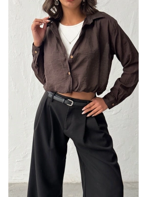 Kadın Kahverengi 3’lü Yapışık Set Body ve Kolyeli Gömlek