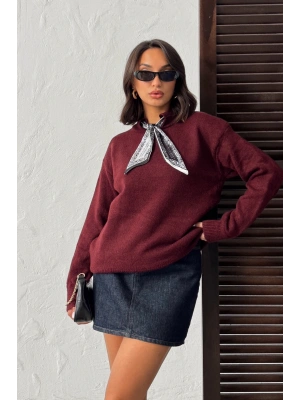 Kadın Kahverengi Fularlı Triko Kazak