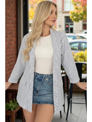 Kadın Mavi Çizgili Kimono Gömlek