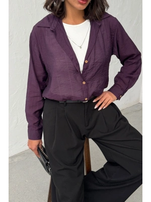 Kadın Mürdüm 3’lü Yapışık Set Body ve Kolyeli Gömlek