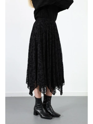 Kadın Siyah Astarlı Asimetrik Kesim Premium Etek