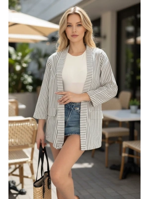 Kadın Siyah Çizgili Kimono Gömlek