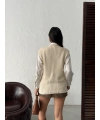 Kadın Krem Kalın Örgü Gold Düğmeli Kolsuz Triko Yelek