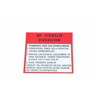 ETİKET (DİREKSİYON POMPA) BEYAZ UZEL 265, 275, 285