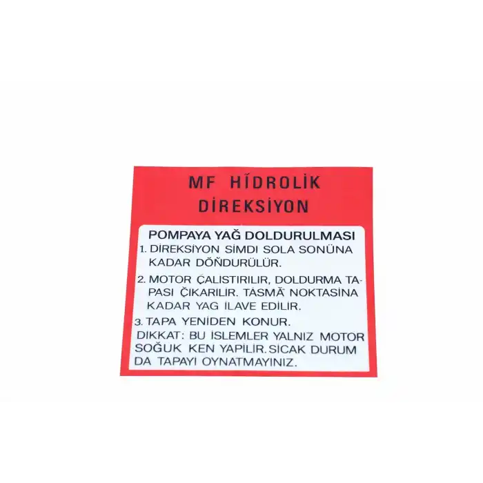 ETİKET (DİREKSİYON POMPA) BEYAZ UZEL 265, 275, 285
