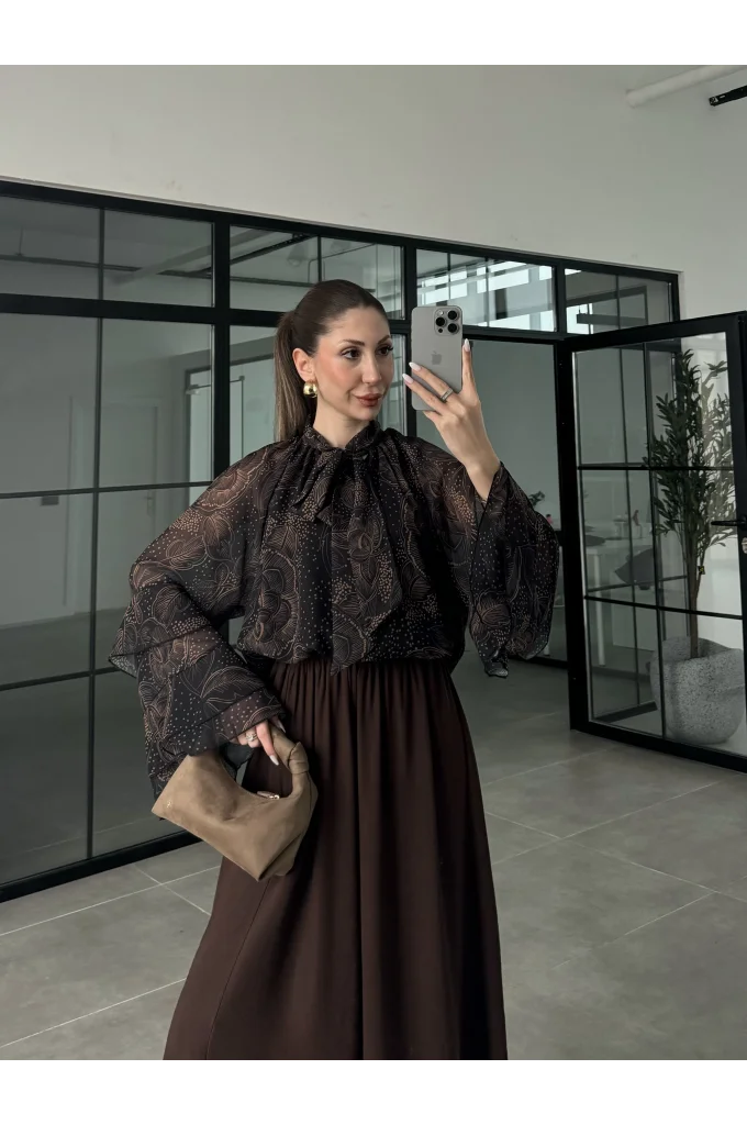 Ruffle Vintage Önü Bağlamalı Şifon Bluz