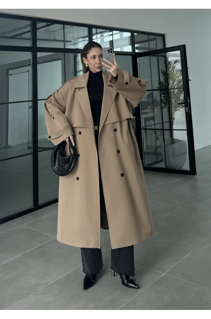 Voi Premium Yüksek Kalite Astarlı Camel Trençkot