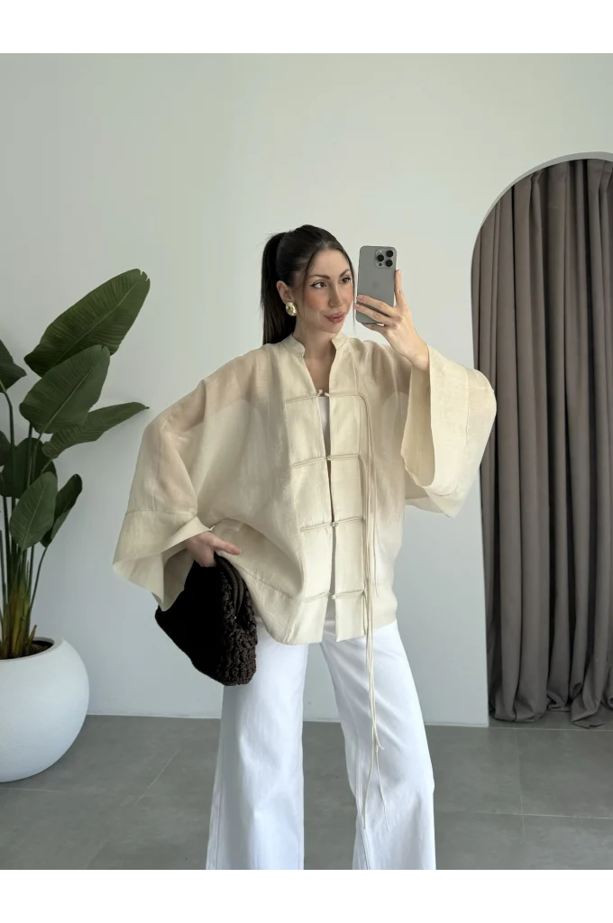 Çin Düğmeli Taş Gömlek Kimono