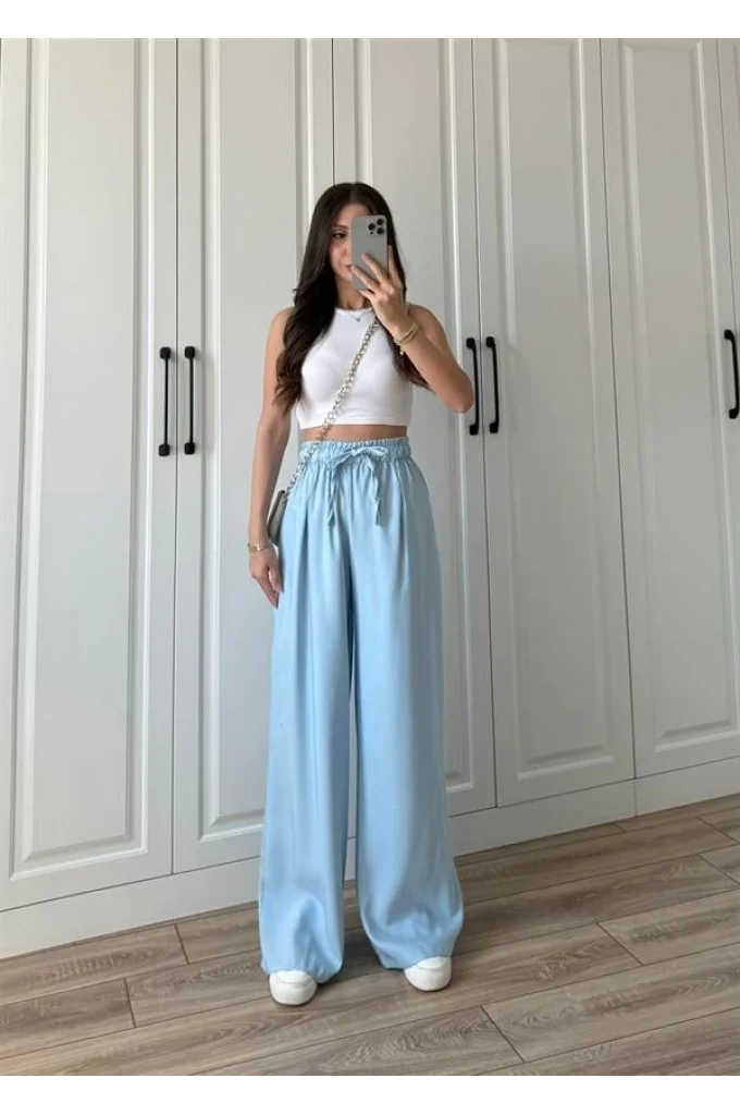 Dania Premium Bebe Mavi Tensel Palazzo Pantolon