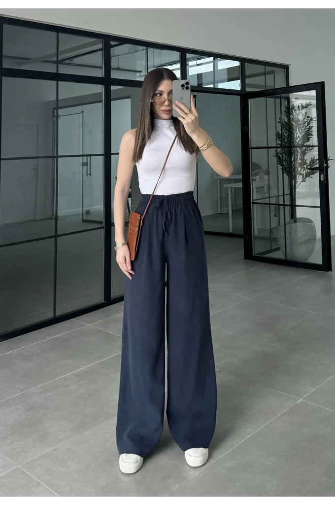 Dania Premium Lacivert Tensel Palazzo Pantolon