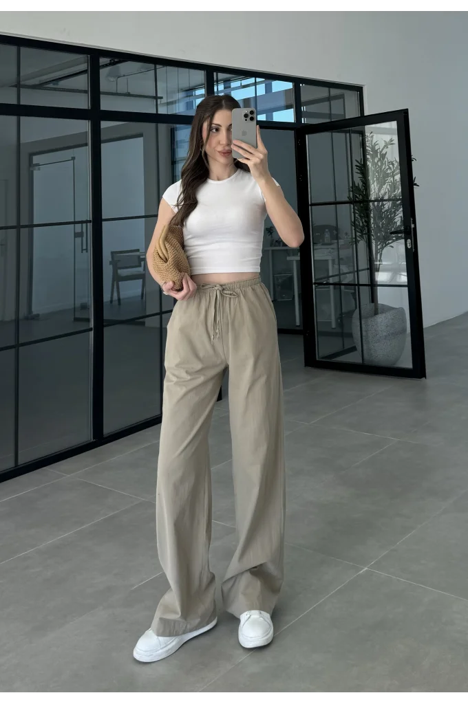 Keten Beli Lastikli Vizon Pantolon