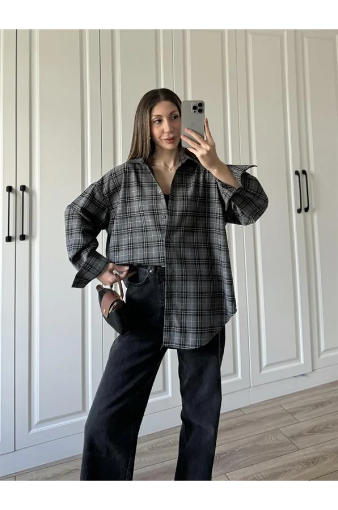 Noble Oversize Antrasit Ekose Gömlek