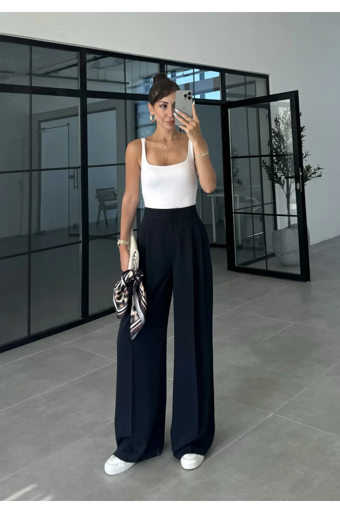 Pinterest Basic Palazzo Kumaş Lacivert Pantolon