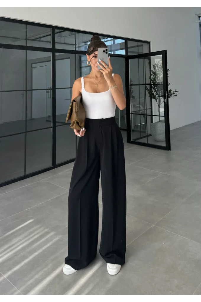 Pinterest Basic Palazzo Kumaş Siyah Pantolon
