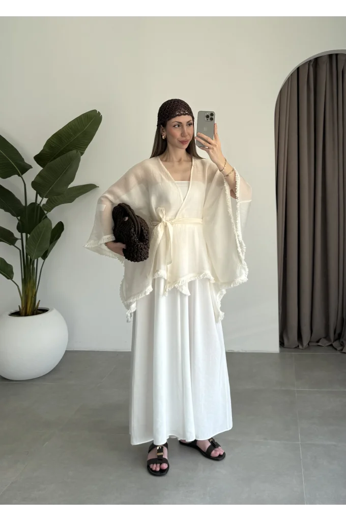 Püsküllü Kuşaklı Taş Kimono