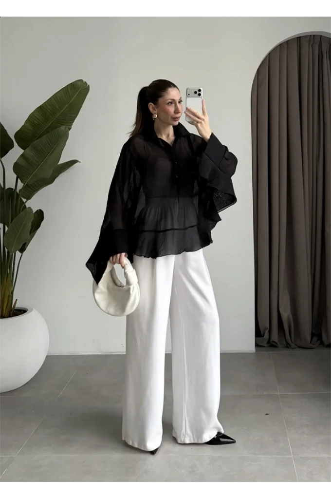 Rima Oversize Siyah Gömlek Bluz