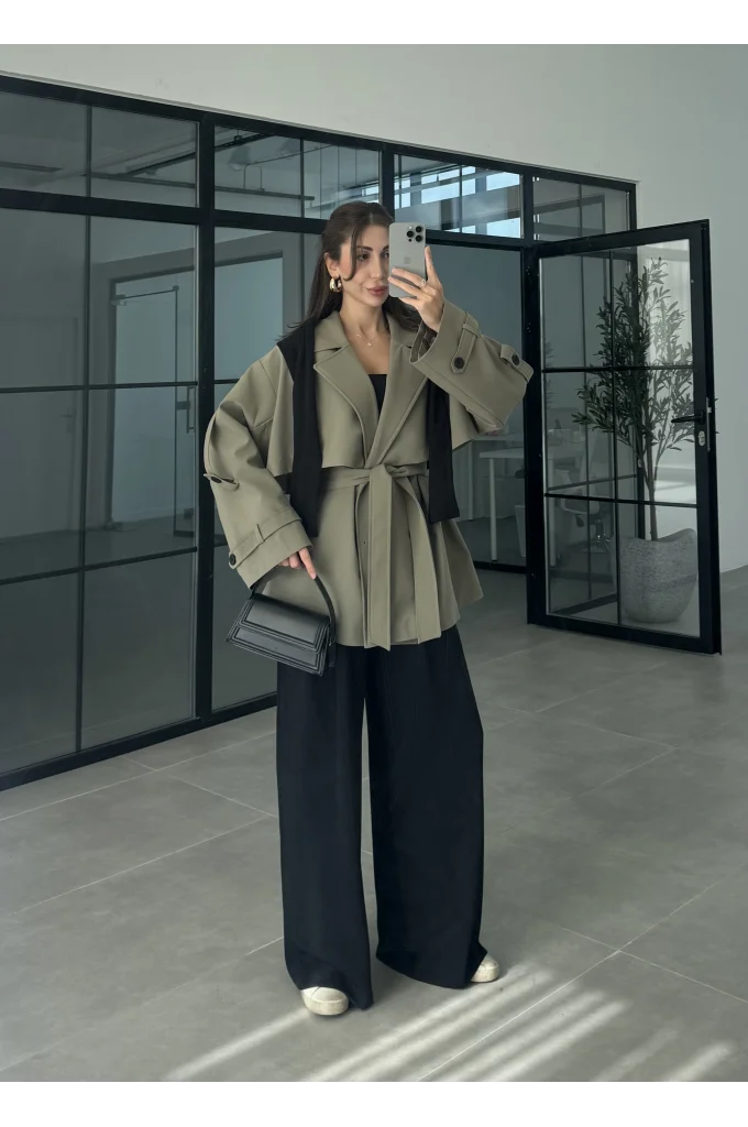 Rose Oversize Kuşaklı Haki Trençkot