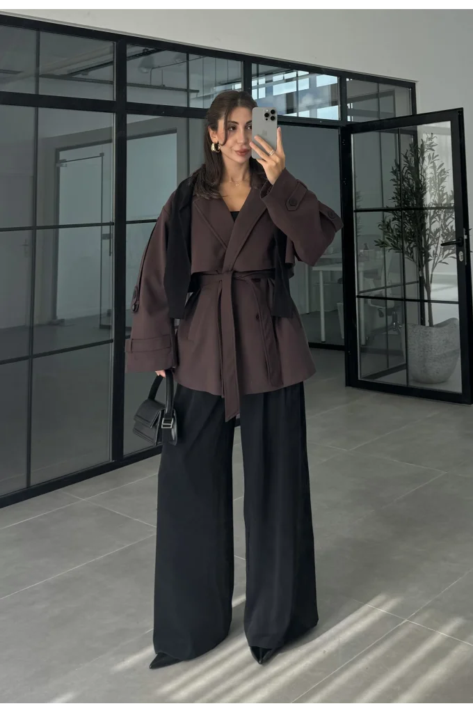 Rose Oversize Kuşaklı Kahve Trençkot