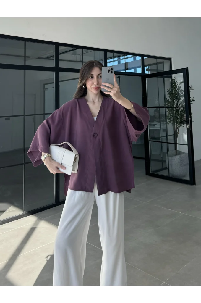 Sofi Tek Düğme Oversize Tensel Vişne Gömlek