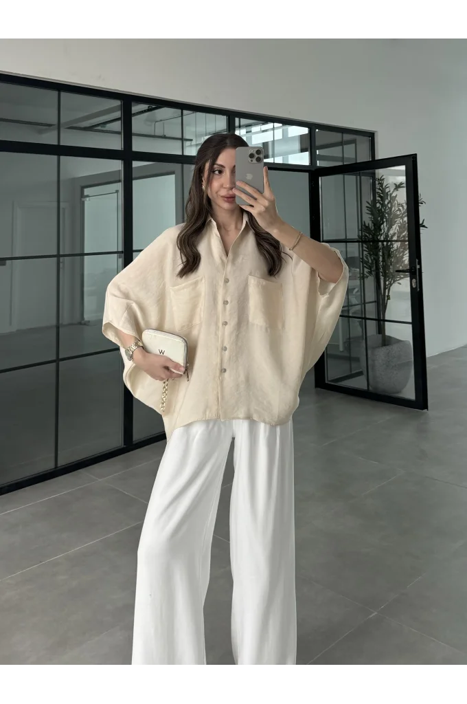 Taş Oversize V Yaka Gömlek