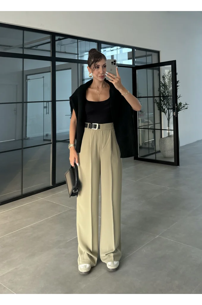 Yarım Kemerli Mint Palazzo Pantolon