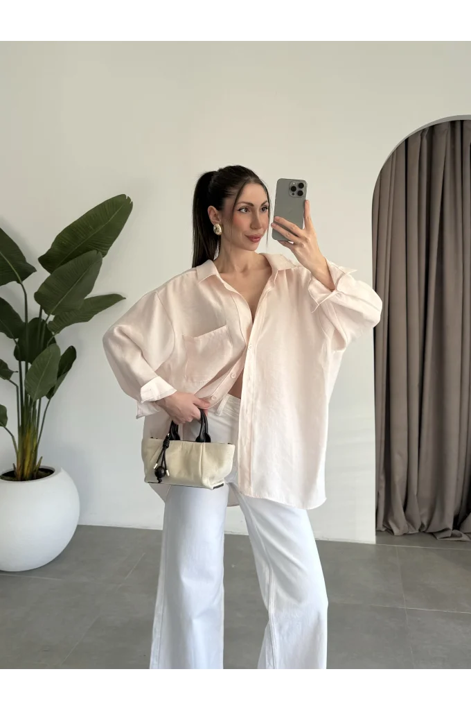 Yavruağzı Oversize Tensel Gömlek