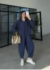 Tensel Oversize Lacivert Şalvar Takım