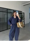 Tensel Oversize Lacivert Şalvar Takım