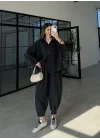 Tensel Oversize Siyah Şalvar Takım