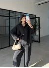 Tensel Oversize Siyah Şalvar Takım