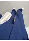 Keten Oversize Lacivert Gömlek Takım
