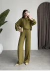 Keten Oversize Yağ Yeşili Gömlek Takım