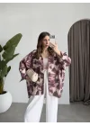 Oversize Bordo Tensel Empirme Gömlek