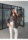 Leopar Desenli Oversize Tensel Gömlek