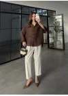 Oversize Transparan Kahve Gömlek