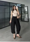 Kırışık Kumaş Siyah Şalvar Pantolon