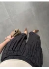Kırışık Kumaş Siyah Şalvar Pantolon