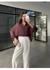Oversize Transparan Mürdüm Gömlek