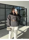 Sarah Kemerli Astarlı Siyah Trençkot