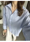 Mavi Pamuklu Oversize Kareli Gömlek