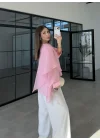Uçuşan Pelerin Pembe Tül Bluz