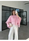 Uçuşan Pelerin Pembe Tül Bluz